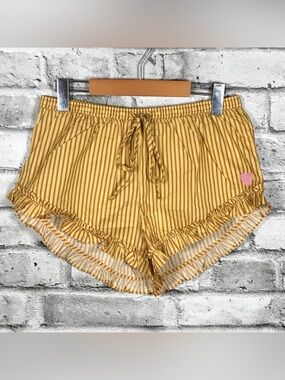 NWT - Spell Yellow Striped Ruffle Hem Shorts